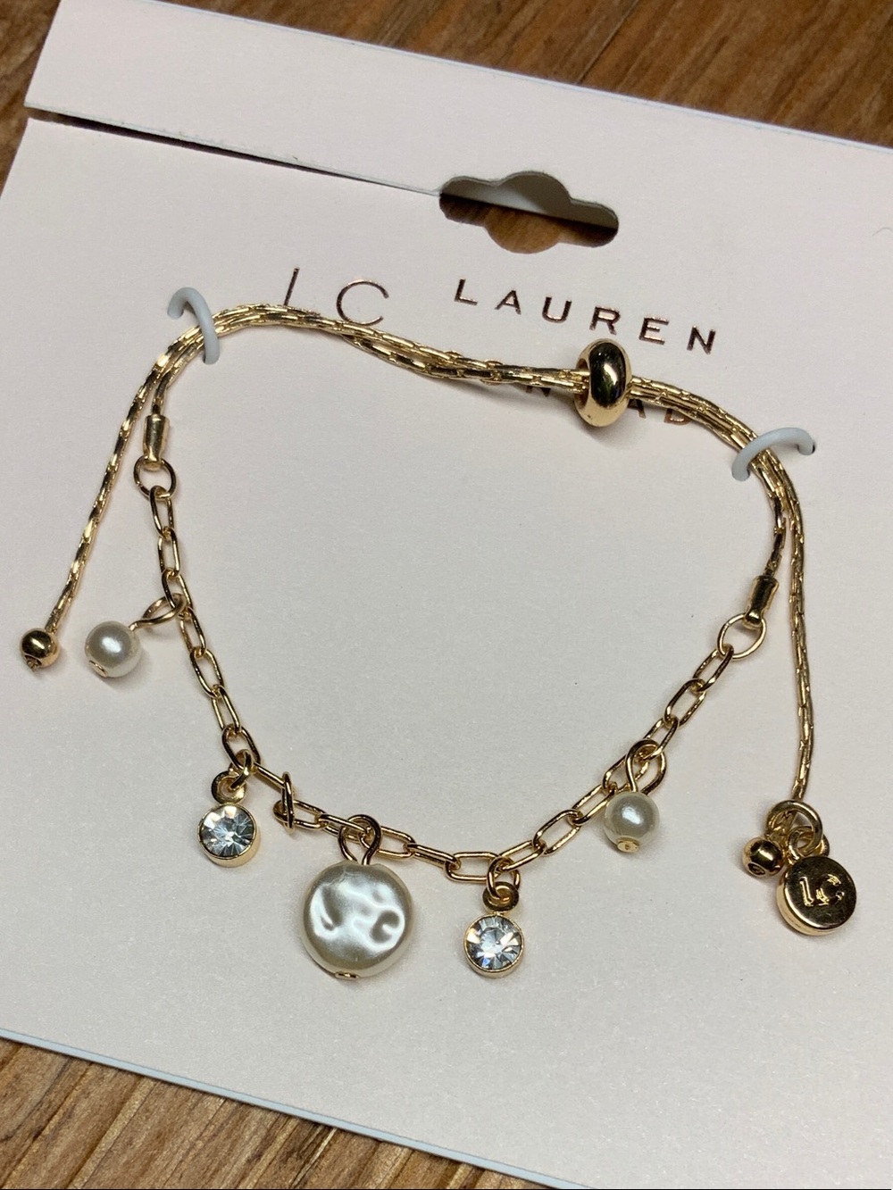 LC Lauren Conrad Gold-Tone Pearl & Crystal Dangle Slide Bracelet